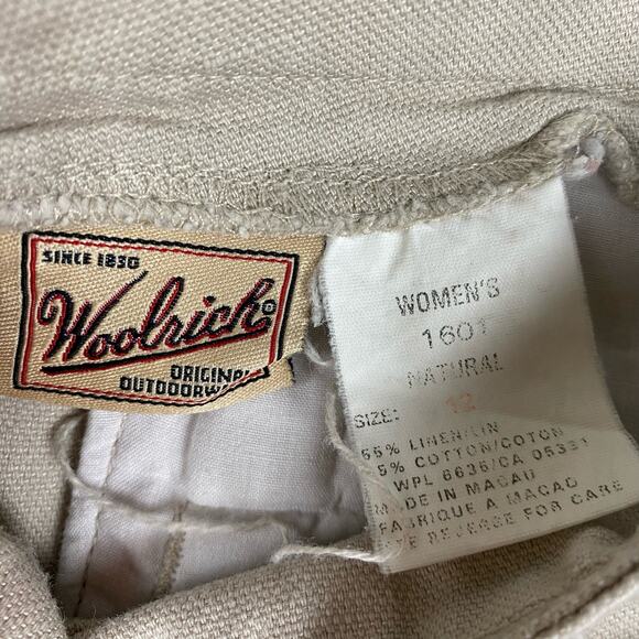 Woolrich Linen Cotton Wide Leg Cargo Pants Khaki High Rise Women’s Size 12 - Picture 6 of 11
